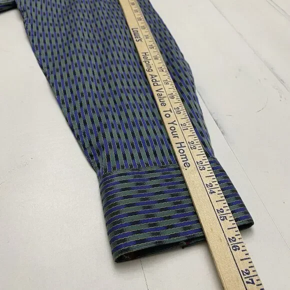 Robert Graham Men's 2XL Flip Cuff Blue Green Striped Geometric Dress Shirt - Picture 7 of 13
